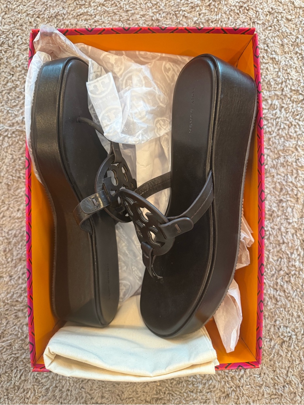 NIB Tory Burch Miller Wedge Sandals, Coffee Brown, Sz 11